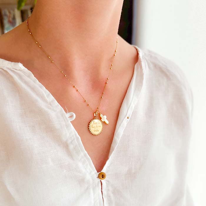 Collar Sidonie Sol con cruz nácar cadena bolitas Personalizado HOPS regalo para mujeres bautizo comunión