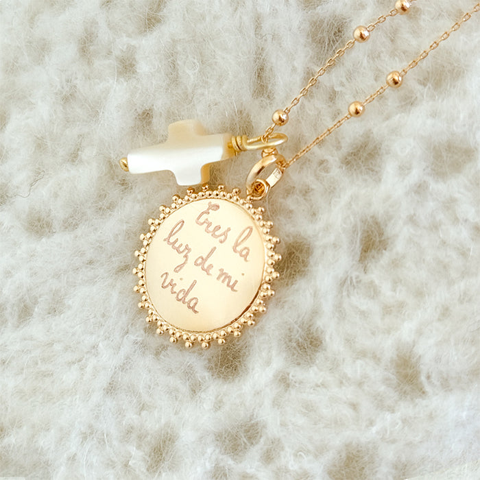 Collar Sidonie Sol con cruz nácar cadena bolitas 42cm Personalizado HOPS regalo para mamá niñas comunión