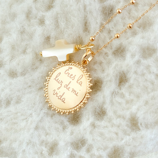 Collar Sidonie Sol con cruz nácar cadena bolitas 42cm Personalizado HOPS regalo para mamá niñas comunión