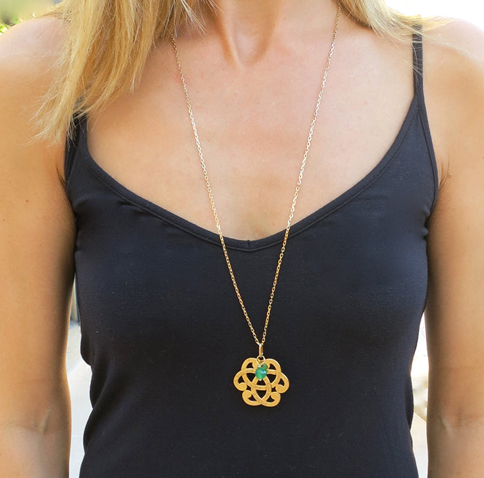 Collar Yasmina oro con ágata verde cadena 80cm Personalizado HOPS regalo para mujeres
