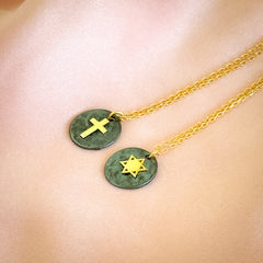 Collar personalizado cruz y Estrella de David plata y oro