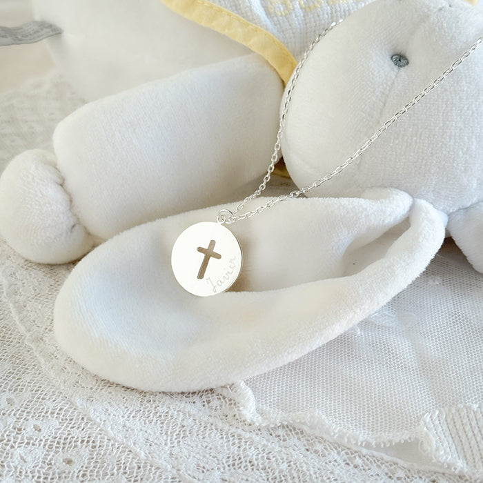 Collar Cruz Calada plata cadena Personalizado HOPS regalo para niños bautizo comunión