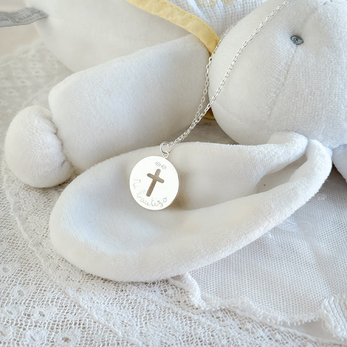 Collar Cruz Calada plata cadena Personalizado HOPS regalo para niños bautizo comunion