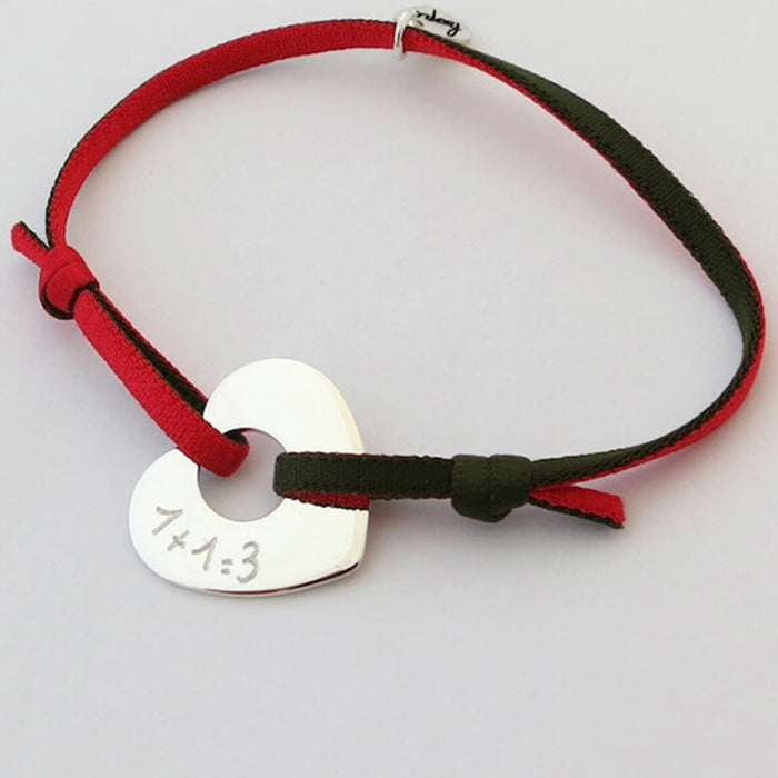 Pulsera Diana Corazón plata cordón goma bicolor Personalizado HOPS regalo para mamá san valentin