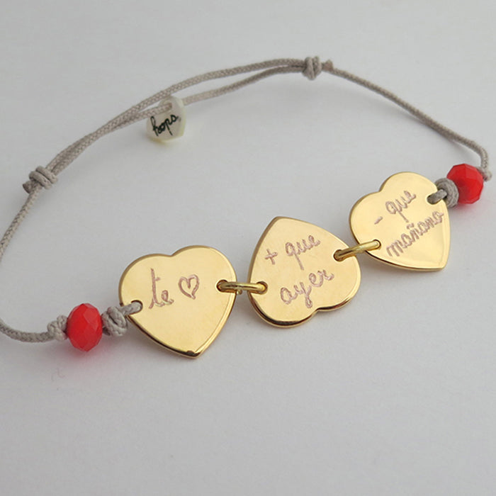 Pulsera Mini Corazón oro 3 medallas cristal rojo Personalizado HOPS regalo para mamá san valentín día de la madre
