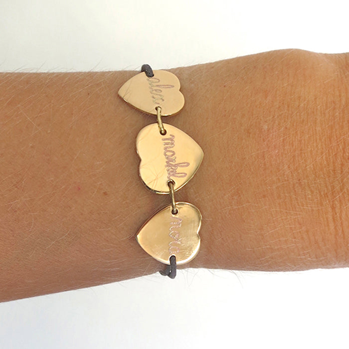 Pulsera Mini Corazón oro 3 medallas Personalizado HOPS regalo para mamá san valentín