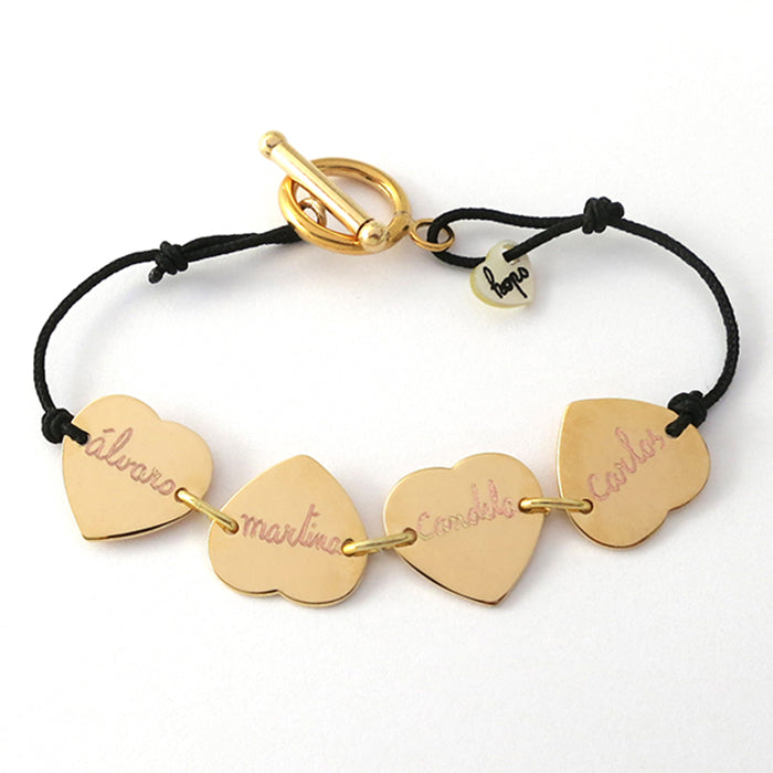 Pulsera Mini Corazón oro 4 medallas cierre-T Personalizado HOPS regalo para mamá san valentín