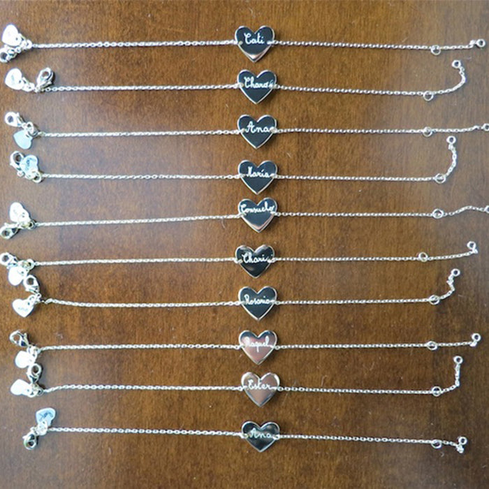 Pulsera Mini Corazón plata cadena Personalizado HOPS regalo para amigas
