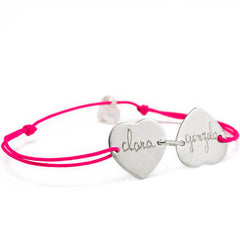 Pulsera Mini Corazón plata con dos corazones Personalizado HOPS