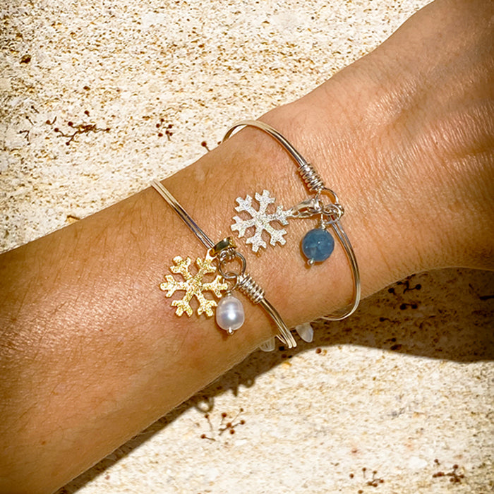 Pulsera Muelle Copo de Nieve plata con ágata azul y oro con perla Personalizado HOPS regalo para mujeres y adolescentes