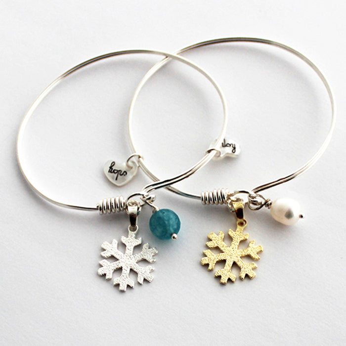 Pulsera Muelle Copo de Nieve plata con ágata azul y oro con perla Personalizado regalo para mujeres y adolescentes