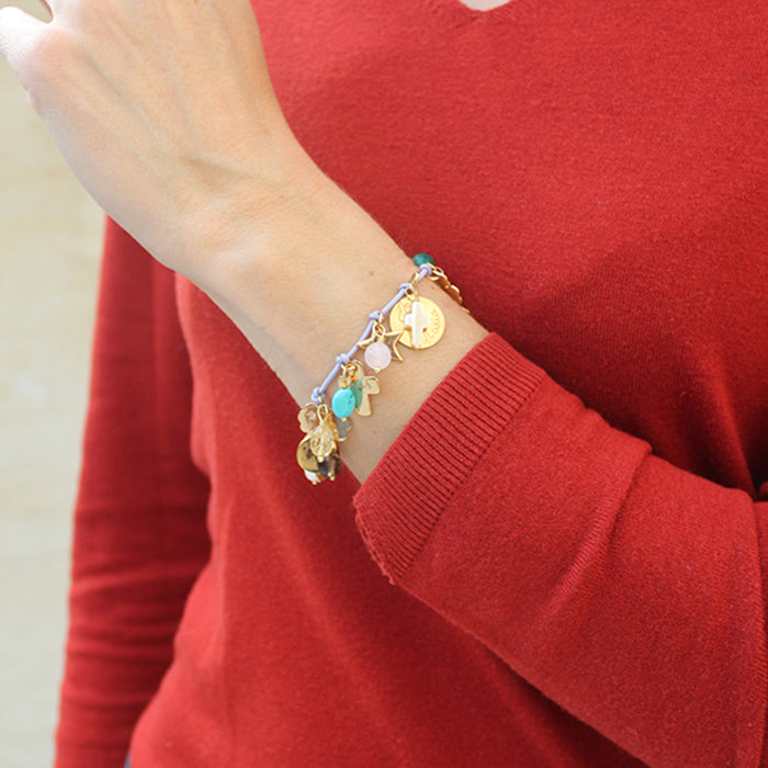 Pulsera Nina y varias medallas con piedras semipreciosas Personalizado HOPS regalo para mamá día de la madre