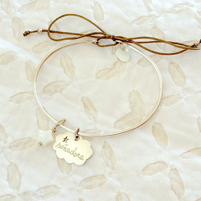 Pulsera Personalizado Aro con Nube uy estrellita nácar plata HOPS regalo para mujeres y adolescentes