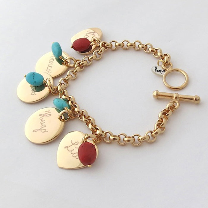 Pulsera Maille Charms Sidonie oro cierre-T con coral rojo y turquesa Personalizado HOPS regalo para mujeres día de la madre san valentín