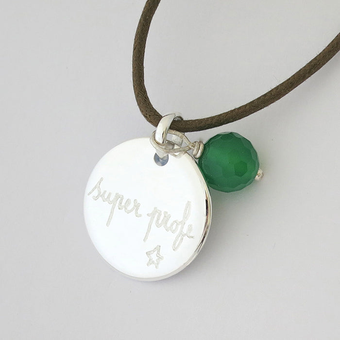 Collar Personalizado Sidonie plata con ágata verde HOPS regalo para hombres y profes