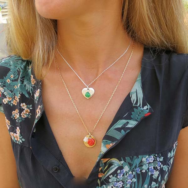 Collar personalizado Sidonie Corazón plata con cadena 42cm y Sidonie Redondo oro con cadena 55cm regalo para mujeres navidad HOPS