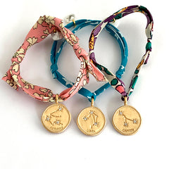 Pulseras Signo Zodiaco con liberty rosa, turquesa con estrella, y morado Personalizado HOPS