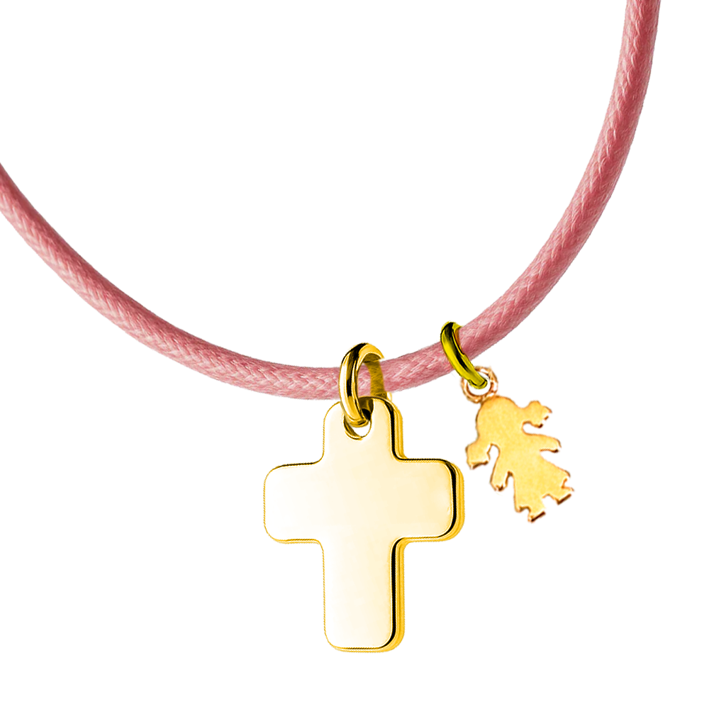 Collar cruz personalizable con cordón y medalla adicional en forma de niño, niña o estrella