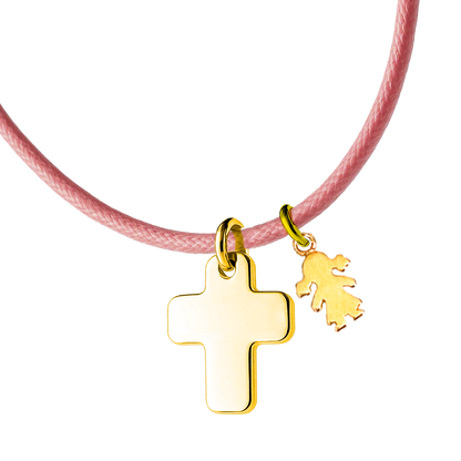 Collar cruz personalizable con cordón y medalla adicional en forma de niño, niña o estrella