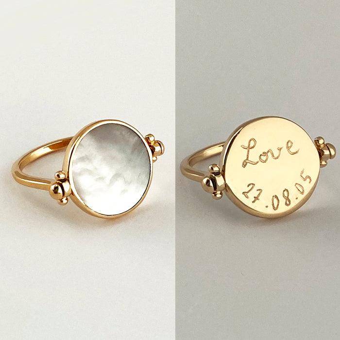Anillo Personalizado Giratorio Madre Perla y Oro HOPS regalo para mujeres