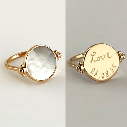 Anillo Personalizado Giratorio Madre Perla y Oro HOPS regalo para mujeres