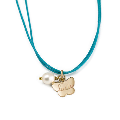 Collar Mariposa oro cordón con perla Personalizado HOPS regalo para niñas comunión