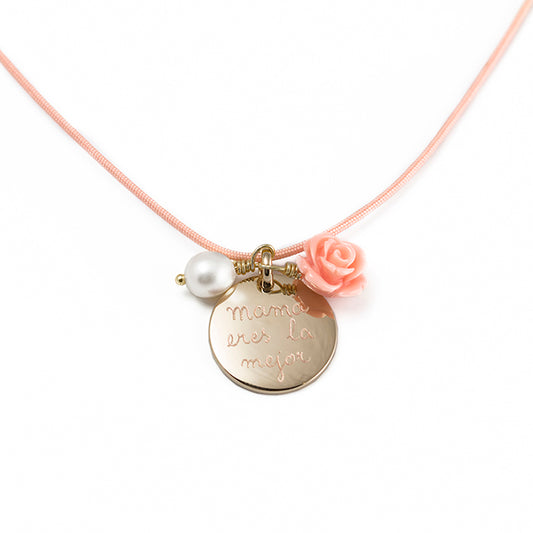 Collar Sidonie Redonda oro con perla y flor coral cordón Personalizado HOPS regalo para mamá día de la madre