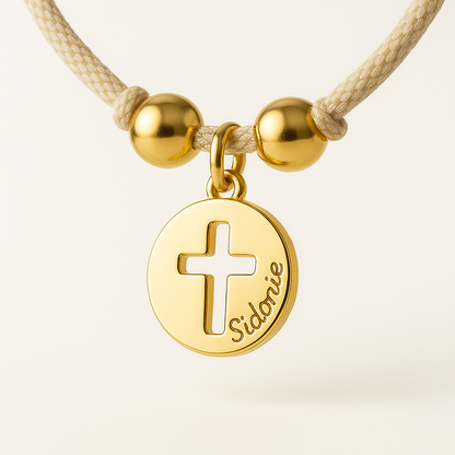 Collar Personalizable Colgante Cruz Calada redonda pequeña cordón