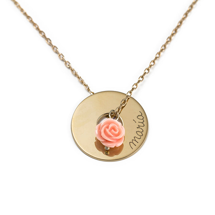 Collar Diana 3cm oro cadena con flor coral Personalizado HOPS regalo para mujeres y profesores