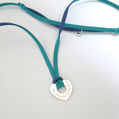 Collar Diana Corazón plata con cordón goma bicolor Personalizado HOPS regalo para mujeres adolescentes san valentin
