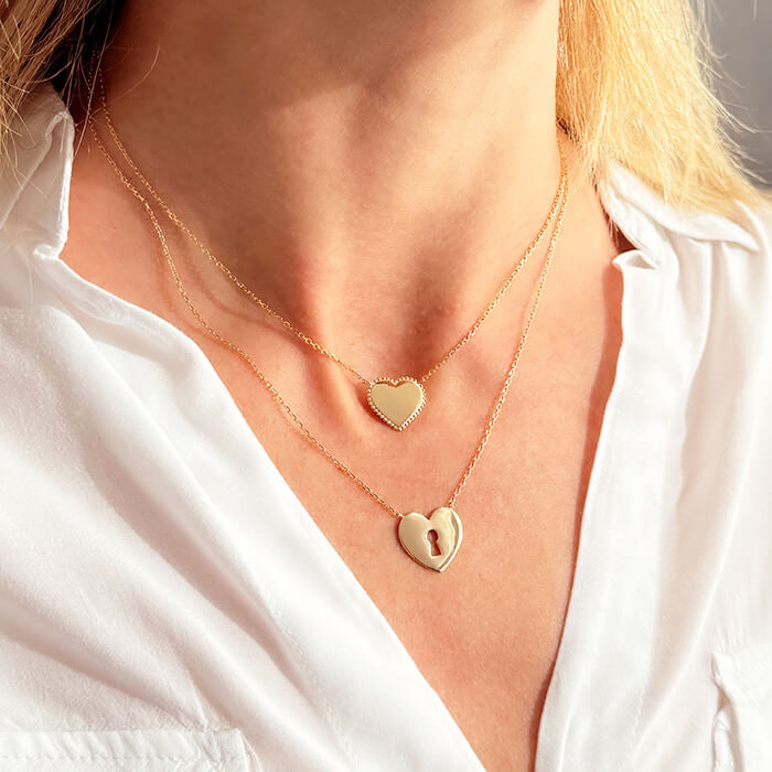 Collar Corazón bordado y Corazón candado oro Personalizado HOPS regalo para mujeres niñas san valentin