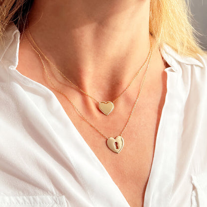 Collar Corazón bordado y Corazón candado oro Personalizado HOPS regalo para mujeres niñas san valentin