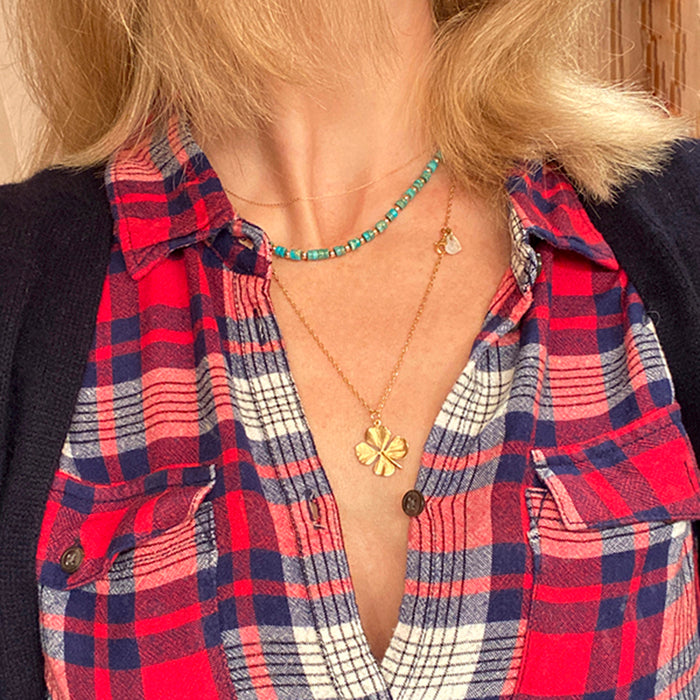 Collar Turquesa con cadena bolitas y Collar Trébol de la suerte con cadena 55cm Personalizado HOPS regalo para mujeres día de la madre