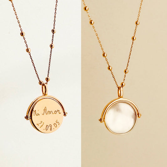 Collar Colgante Giratorio madre perla oro con cadena bolitas Personalizado HOPS regalo para mujeres y madre
