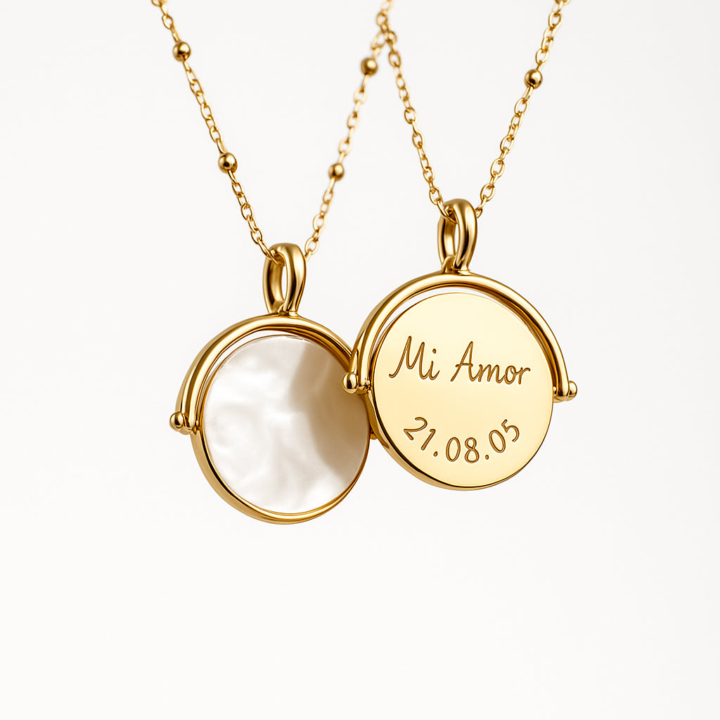 Collar Colgante Giratorio madre perla oro con cadena bolitas Personalizado HOPS regalo para mujeres y madre