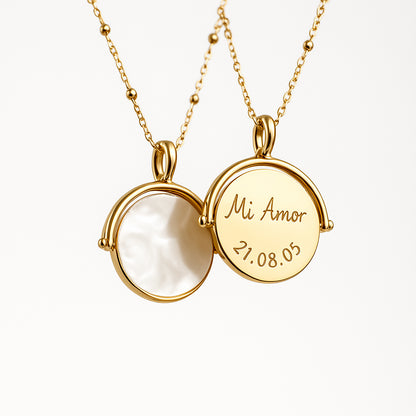 Collar Colgante Giratorio madre perla oro con cadena bolitas Personalizado HOPS regalo para mujeres y madre