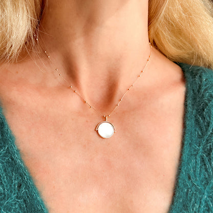Collar Colgante Giratorio madre perla oro con cadena bolitas Personalizado HOPS regalo para mujeres y madre