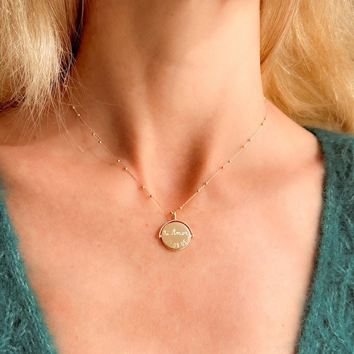 Collar Colgante Giratorio madre perla oro con cadena bolitas Personalizado HOPS regalo para mujeres y madre
