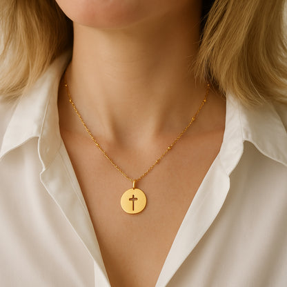 Collar Colgante Redonda Cruz calada plata con cadena Personalizado HOPS regalo para mujeres y comunión 