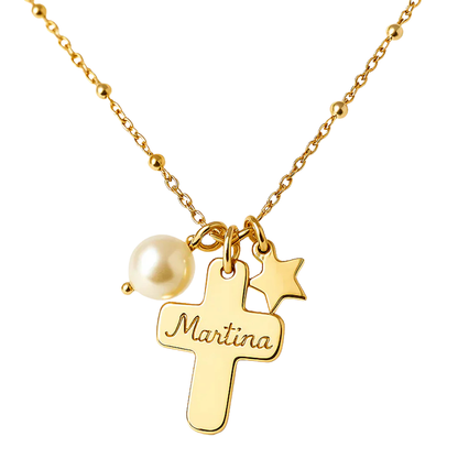 Collar con cruz personalizable y medalla adicional
