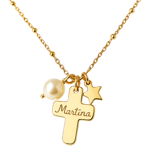 Collar con cruz personalizable y medalla adicional