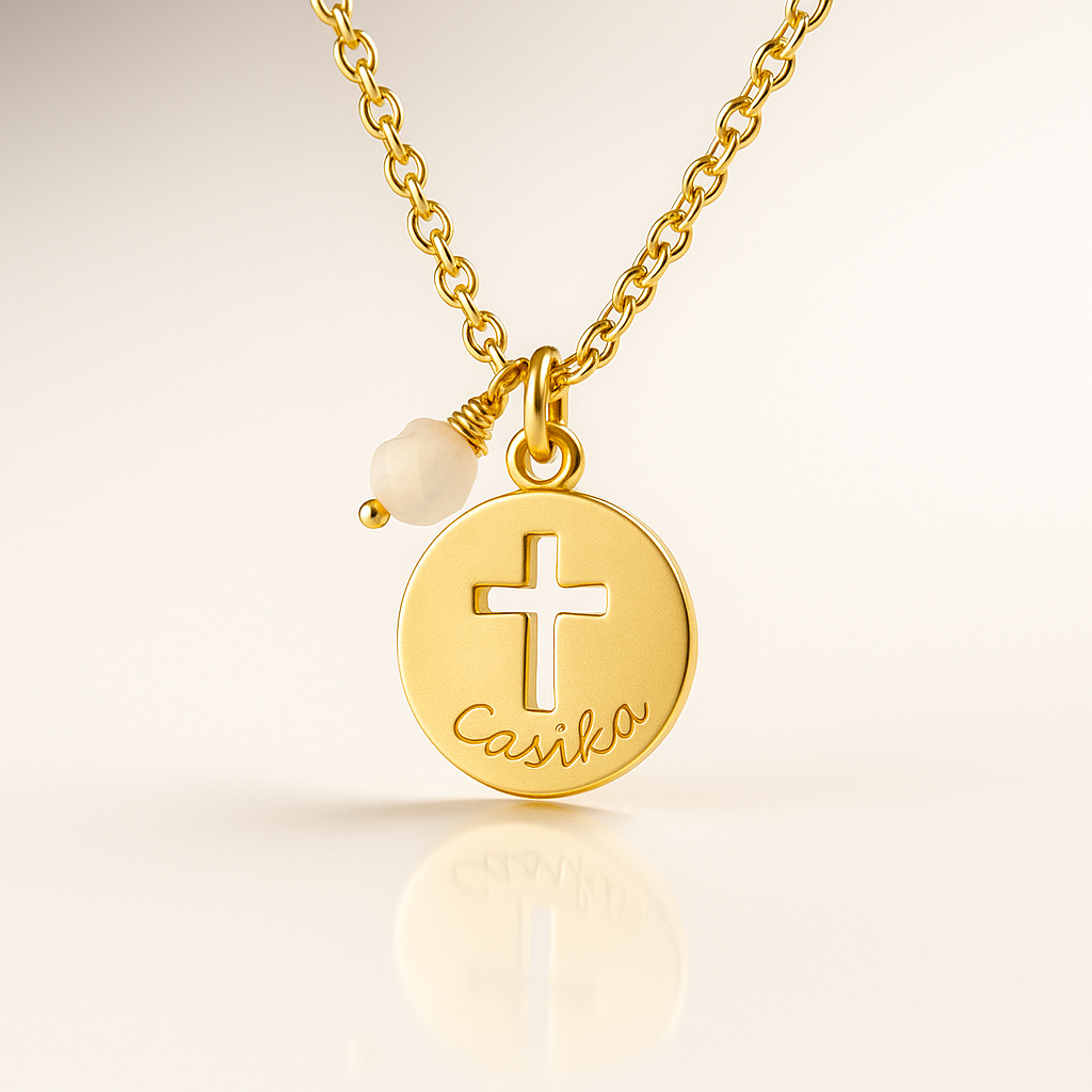 Collar Colgante Redondo Cruz Calada Personalizado cadena