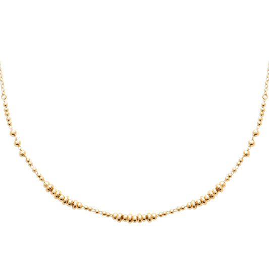 Collar luminoso de cuentas con un baño de oro fino de 18 quilates. Muy resistente.