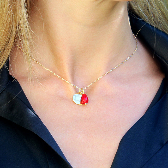 Collar Gota oro cadena 42cm con gota coral rojo Personalizado HOPS regalo para mujeres y adolescentes