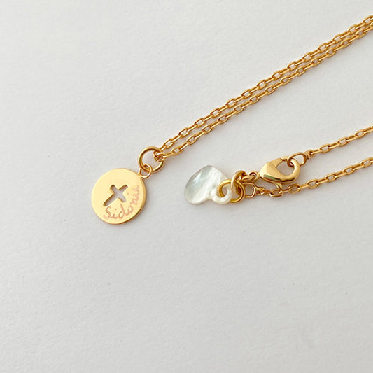 Collar Cruz calada pequeña oro cadena Personalizado HOPS regalo para mujeres niñas comunión