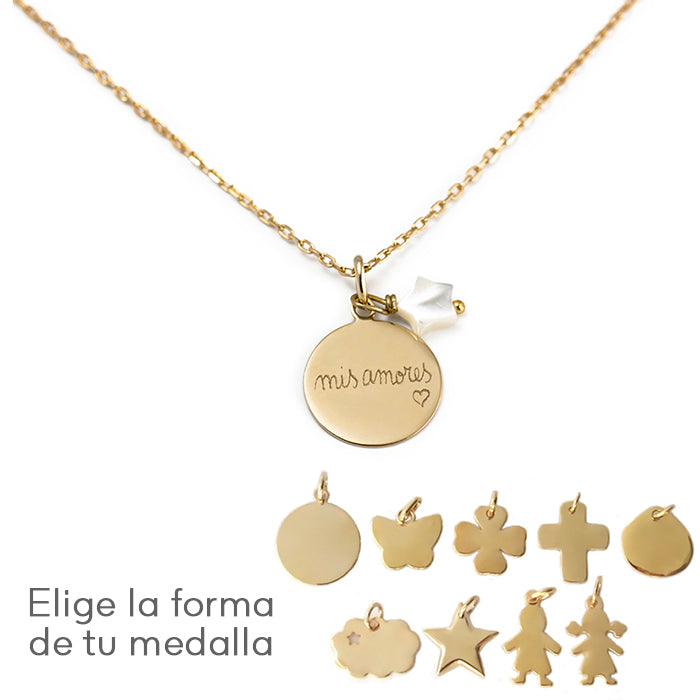 Collar Redonda oro cadena con estrellita nácar Personalizado HOPS regalo para mamás y adolescentes