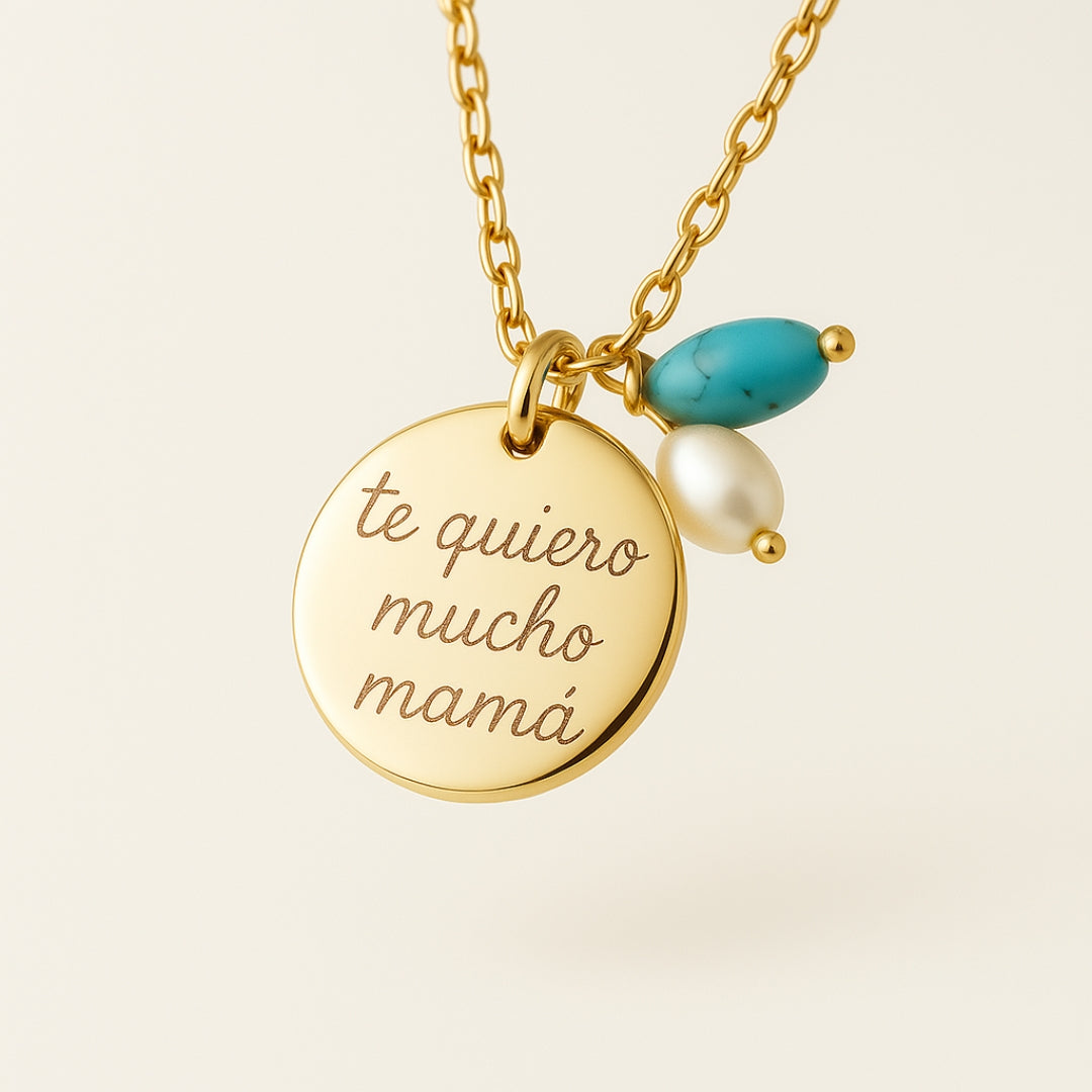Collar Sidonie Redonda oro con turquesa y perla cadena Personalizado HOPS regalo para día de la madre