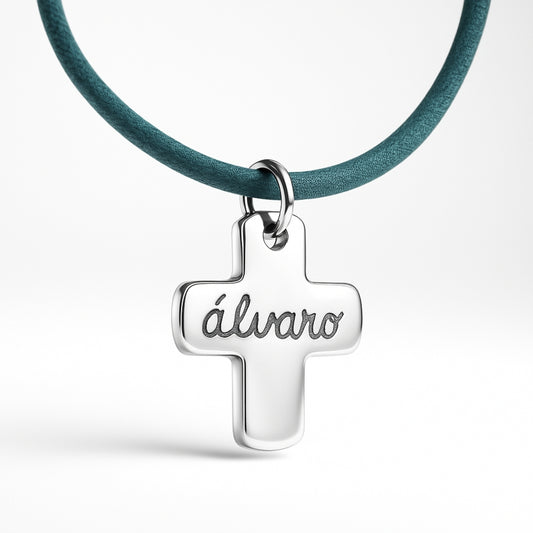 Collar Cruz plata cordón Personalizado HOPS regalo para niños comunión