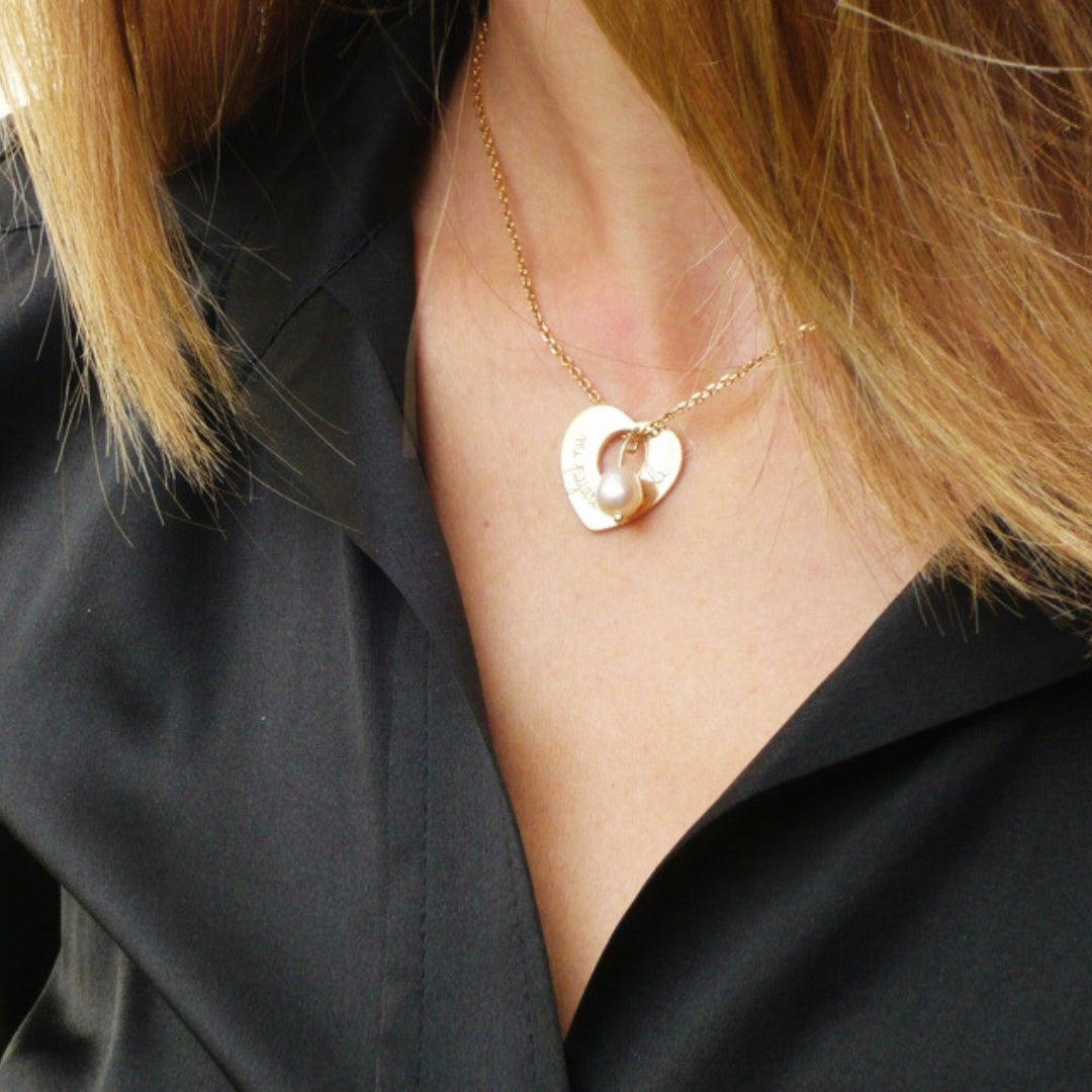 Collar Diana Corazón oro cadena con perla Personalizado HOPS regalo para mujeres san valentin o para el día de la madre