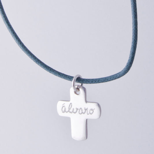 Collar Cruz plata cordón Personalizado HOPS regalo para niños comunión